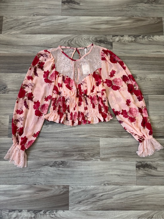 Free People Tops - NWT Free People Daphne Blouse in Romantic Combo Lace Yoke Puff Sleeve Size Med